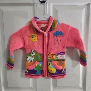 NWT Acrilico hand knit sweater colorful embroidered textured animals Toddler 12M